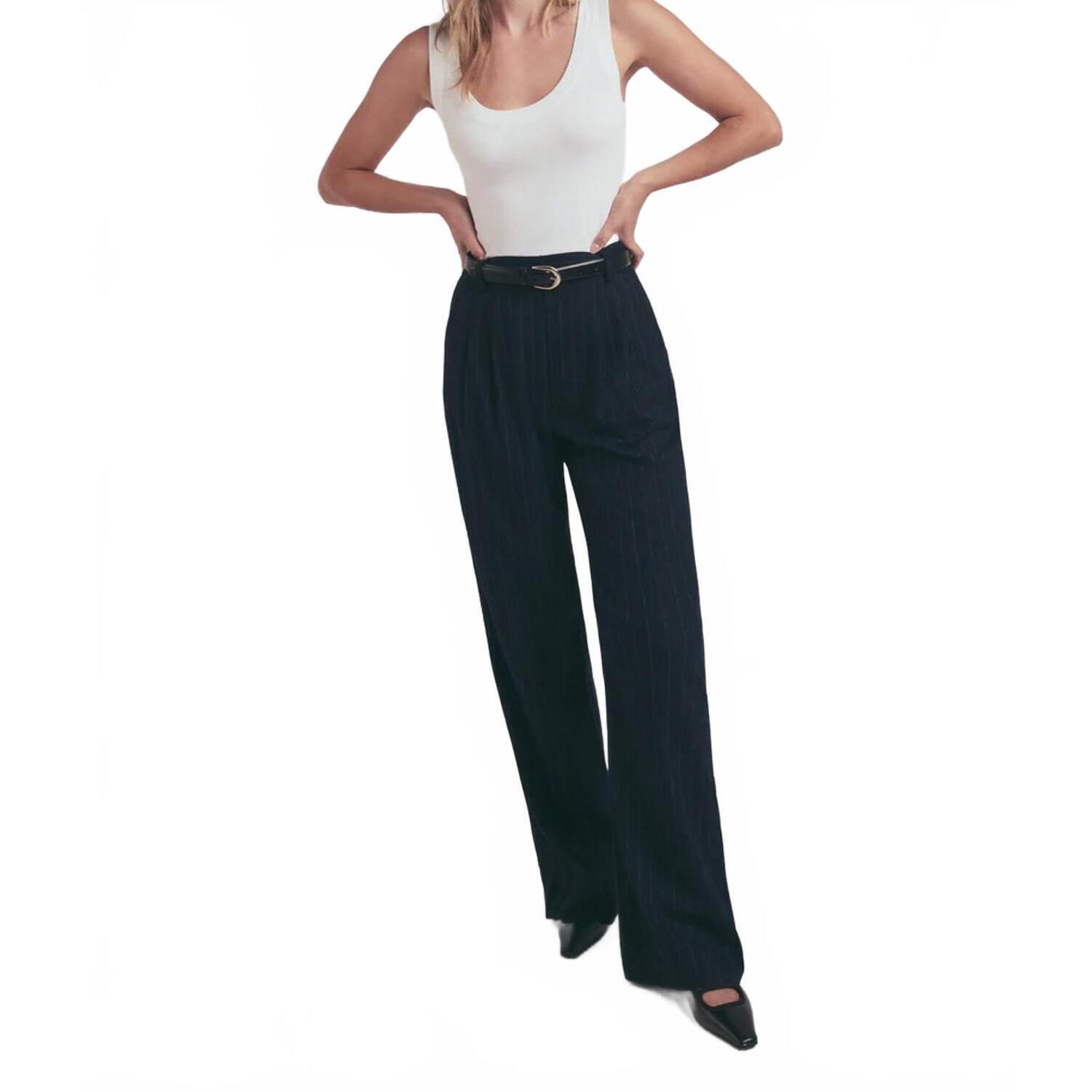 New Favorite Daughter The Favorite Pant - Petite In Navy Pinstripe